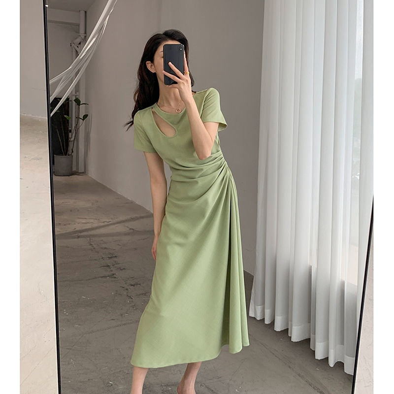 Women's Summer Solid Color Short-sleeved Dresses